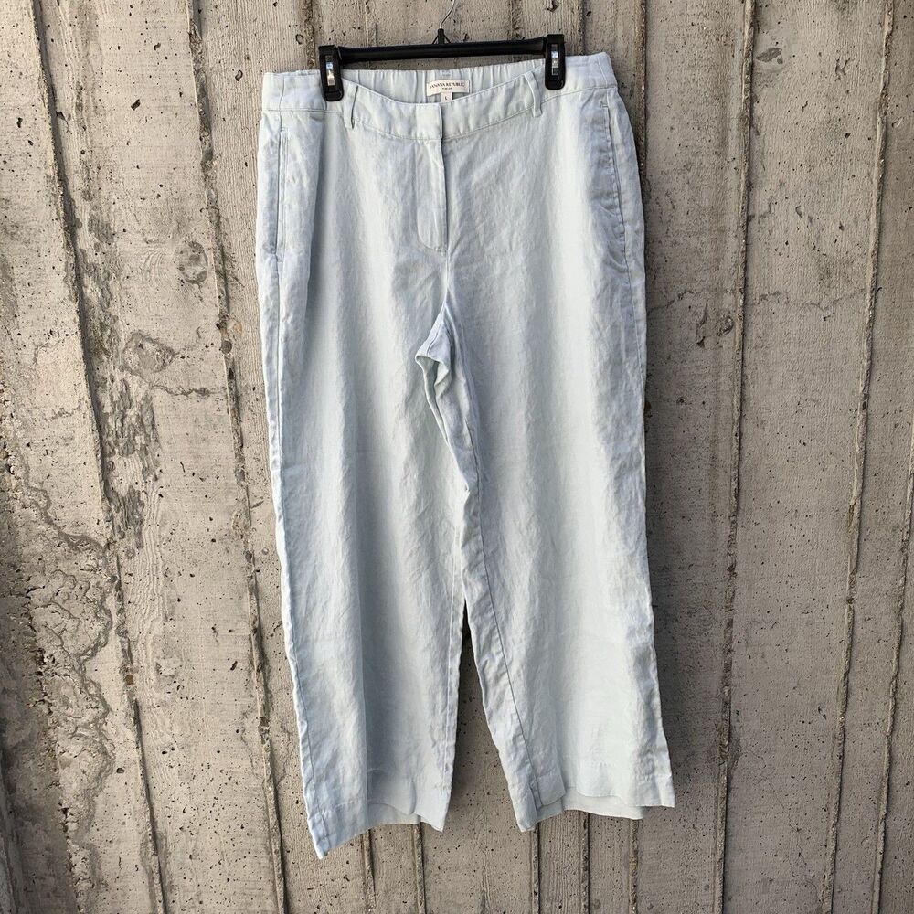 Banana Republic 100% Linen Wide-Leg Blue Pant Coastal Lagenlook Resortwear Sz L
